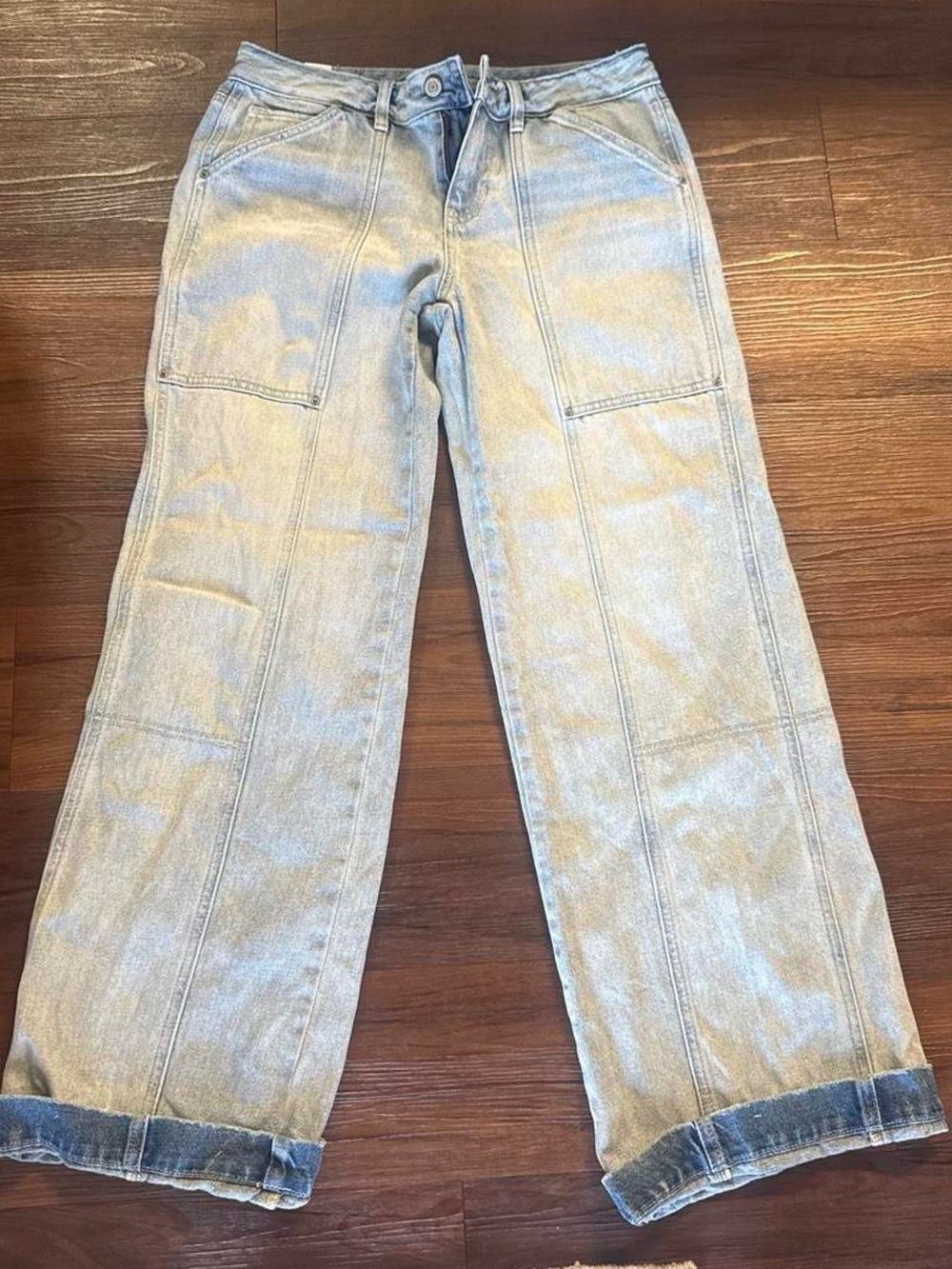 PacSun Light Blue Wide-Leg Jeans with Utility Pockets